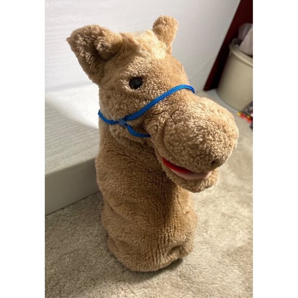 Horse Hand Puppet By R. Dakin & Co Plush Brown W/ Blue Halter 11" Long 1985 - Picture 3 of 9
